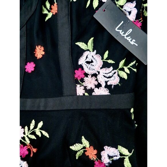 NEW! Lulus Favorite Fleur Mesh Floral Mesh Embroidered Skater Dress Black SZ S - Picture 9 of 11